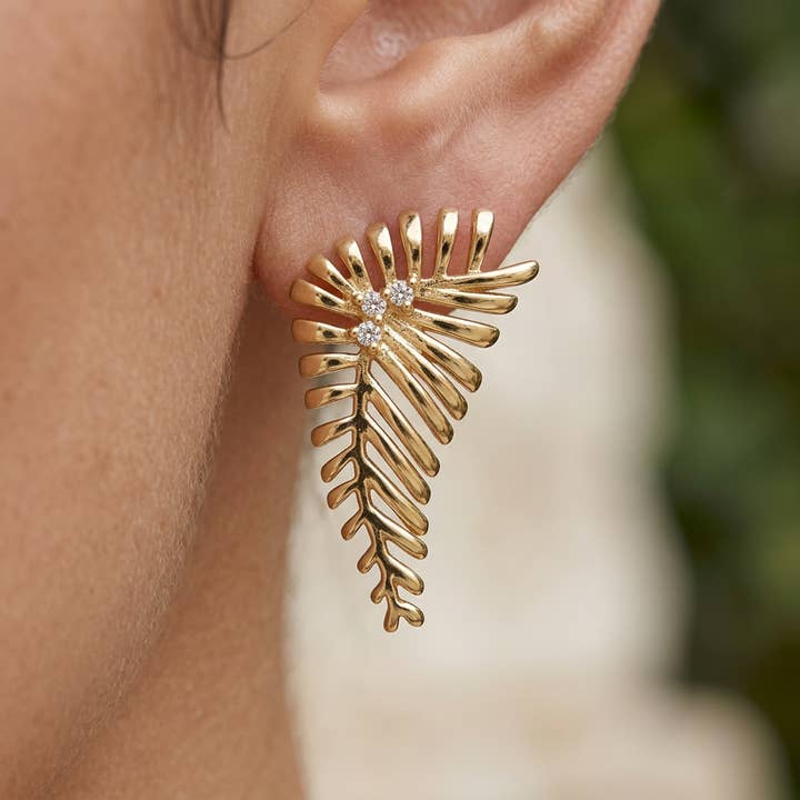 Sculptural Fern Leaf Stud Earrings — listing image 3 of 5