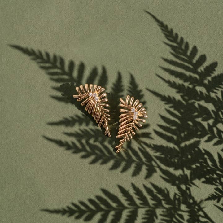 Sculptural Fern Leaf Stud Earrings — listing image 5 of 5