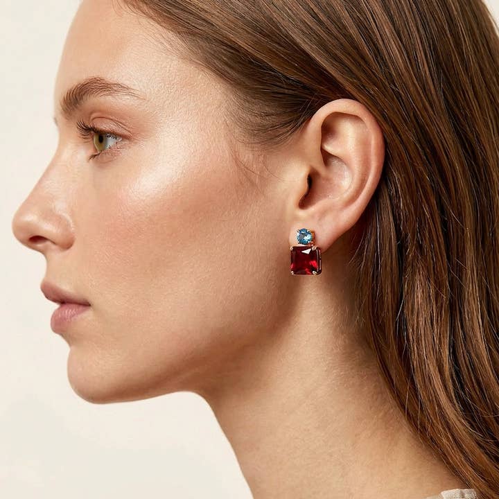 Garnet and Aquamarine Delicate Studs — listing image 2 of 5