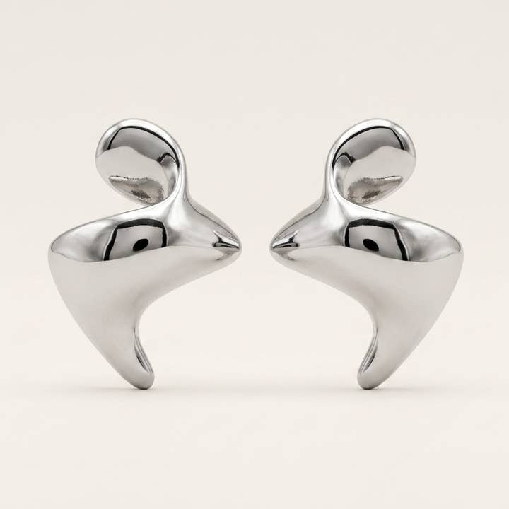 Rhodium Abstract Sculptural Fluid Stud Earrings — listing image 1 of 5